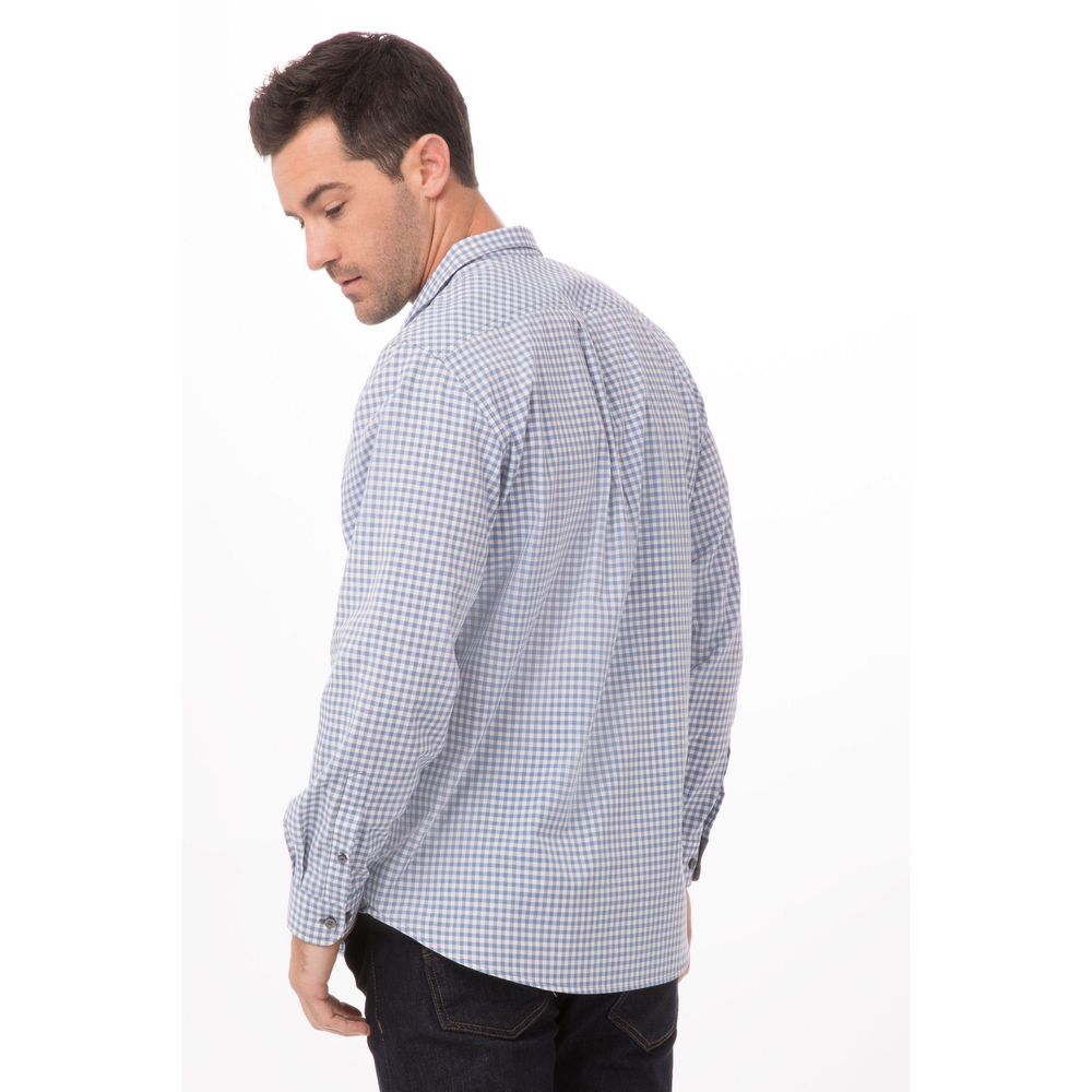 Chef Works Strong Blue Large Modern Gingham Long Sleeve Dress Shirt for Men