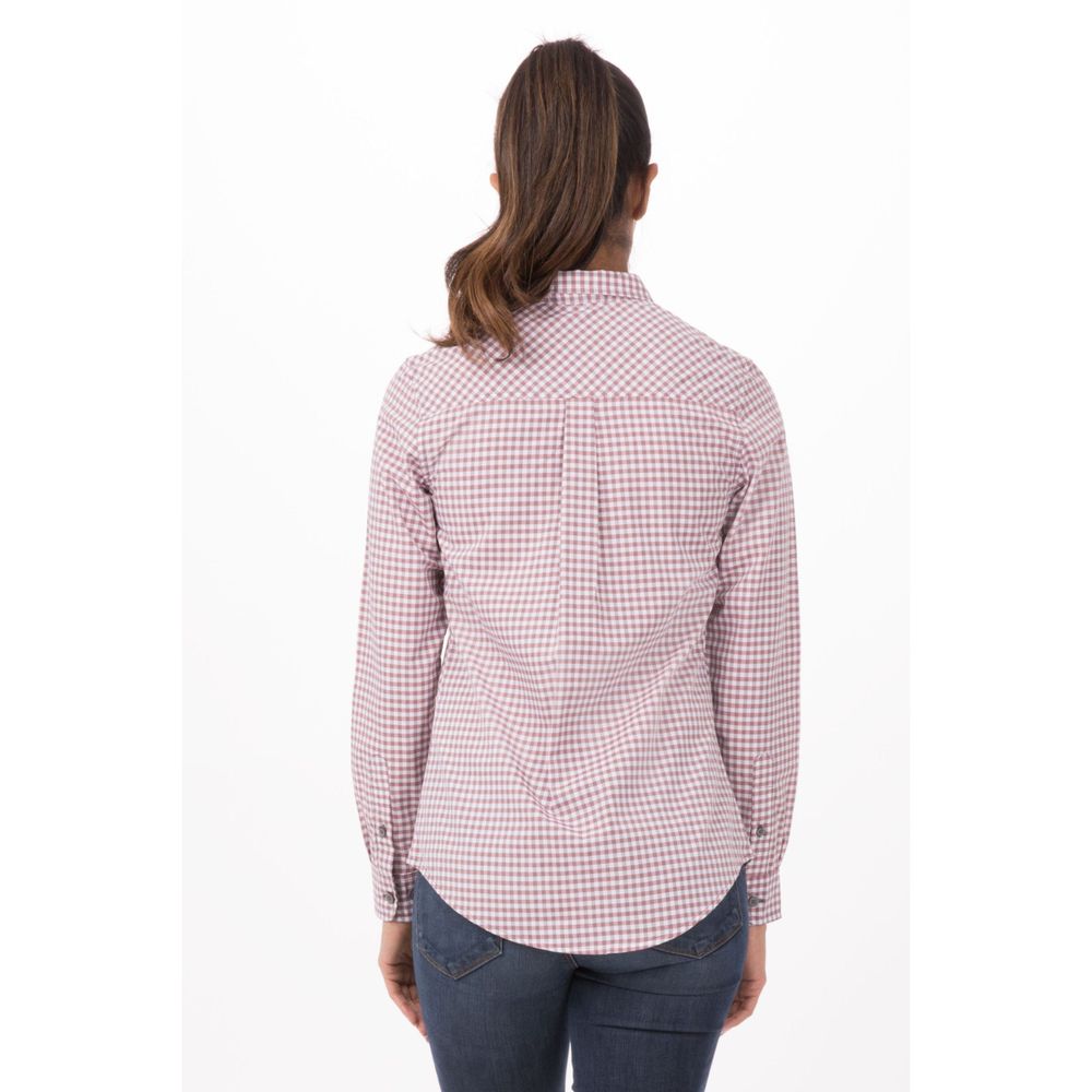 Chef Works Chili Peppers Large Classic Fit Modern Gingham Long Sleeve Dress Shirt for Women