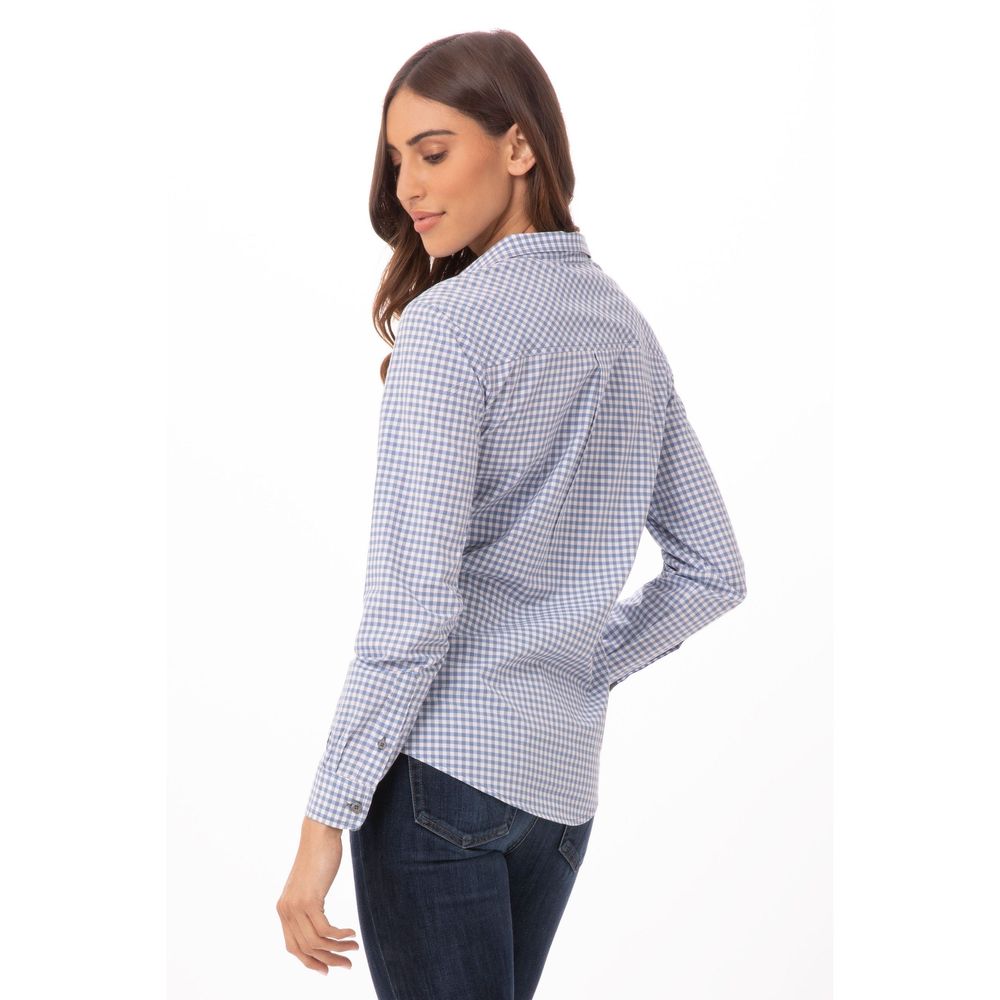 Chef Works Strong Blue Small Classic Fit Modern Gingham Long Sleeve Dress Shirt for Women