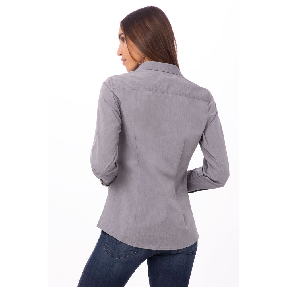Chef Works Grey Medium Classic Fit Modern Chambray Dress Shirt for Women