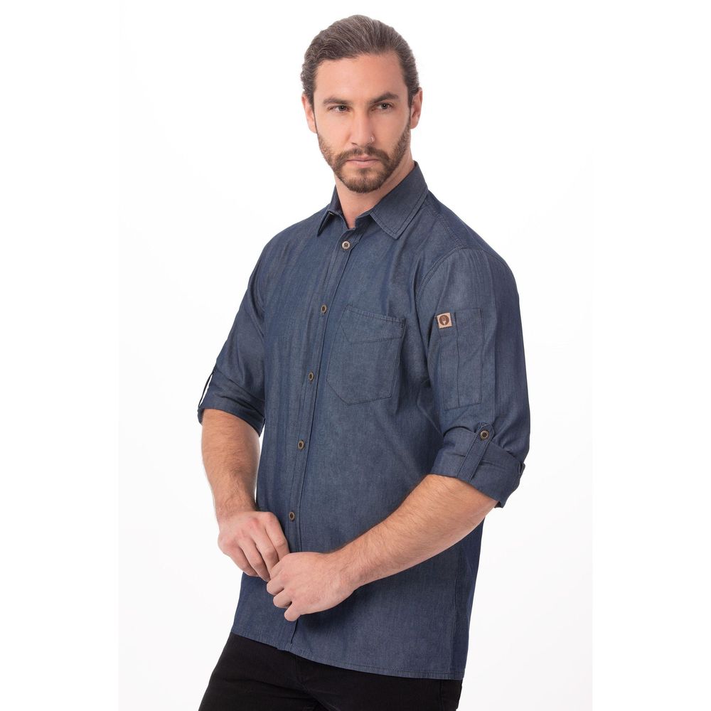 Chef Works Indigo Blue Extra Large Modern Fit Detroit Long Sleeve Denim Shirt for Men