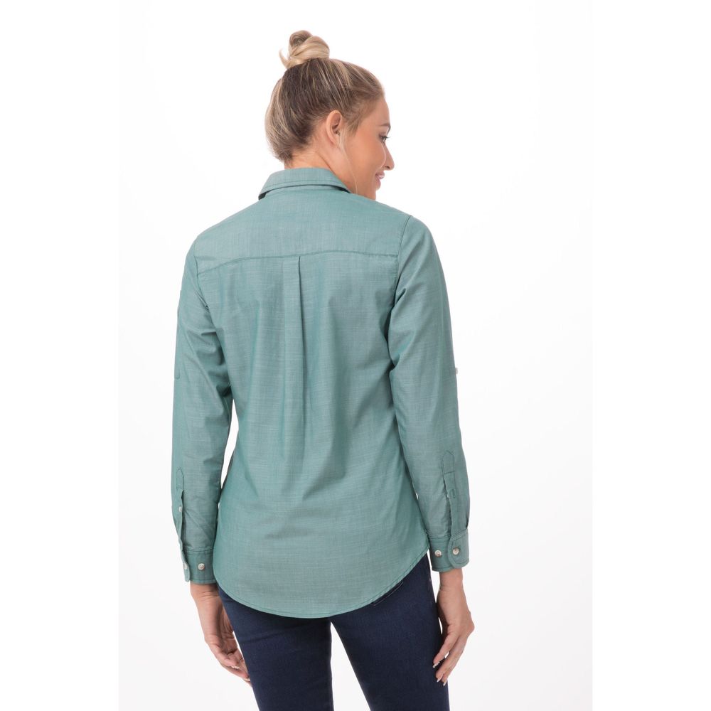 Chef Works Green Mist Large Classic Fit Chambray Shirt for Women