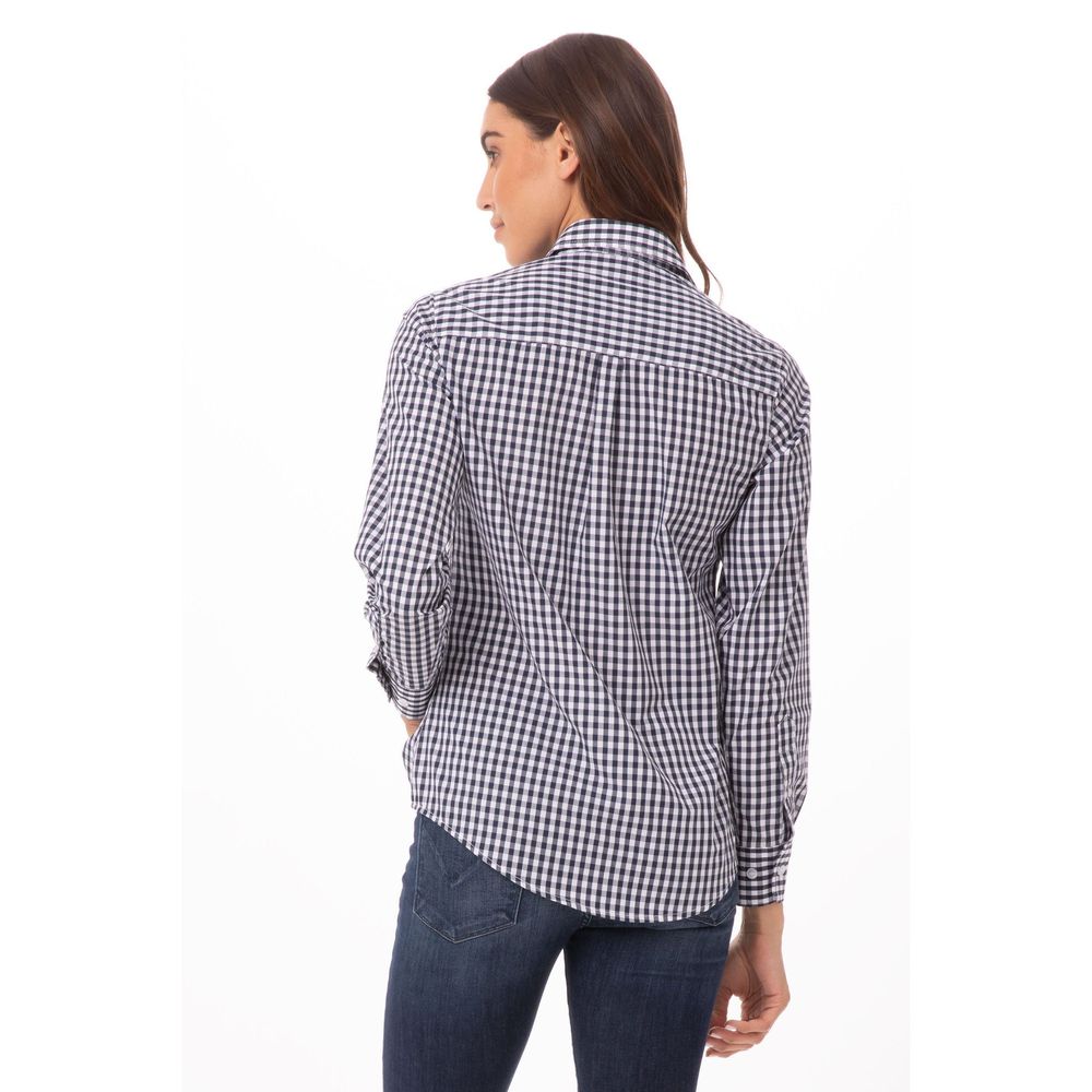 Chef Works Dark Navy and White Check Extra Large Classic Fit Gingham Dress Shirt for Women