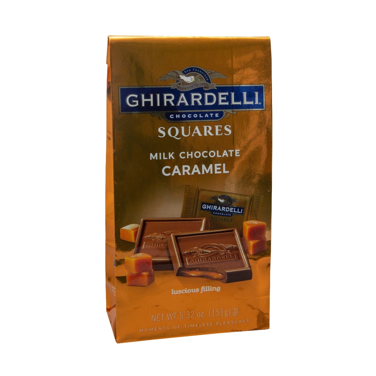 Ghirardelli Caramel Filled Milk Chocolate Squares -- 6 per case.
