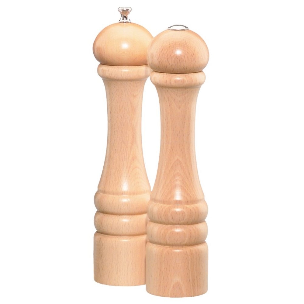 Chef Specialties Imperial Natural Maple Pepper Mill and Salt Shaker Set, 10 inch.