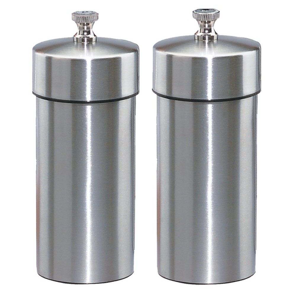 Chef Specialties Futura Brushed Stainless Pepper Mill And Salt Mill Set, 4 Inch