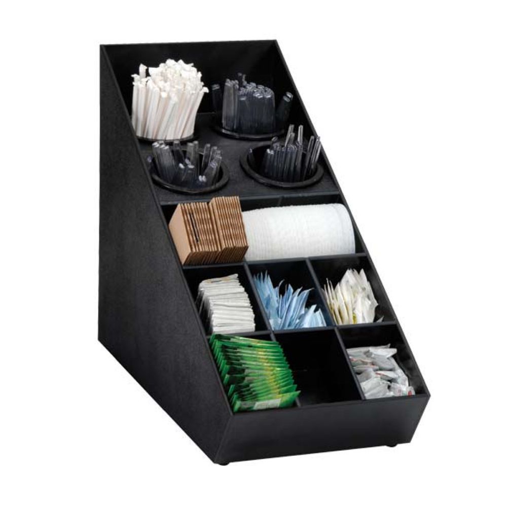Dispense-rite Black Polystyrene Countertop Flatware And Condiment Organizer, 16 5/8 X 10 X 21 Inch