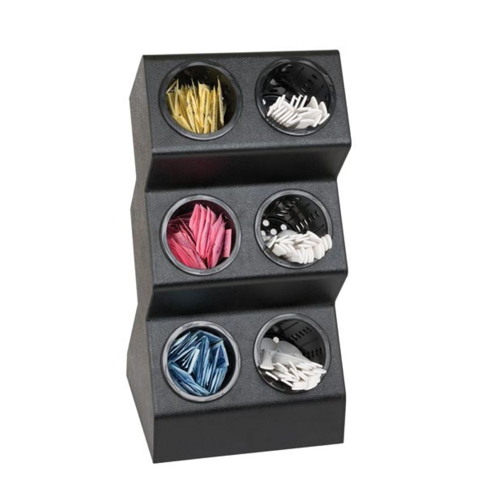 Dispense-rite Black Polystyrene Six Compartment Countertop Flatware And Condiment Organizer, 21 1/8 X 10 1/2 X 9 1/4 Inch