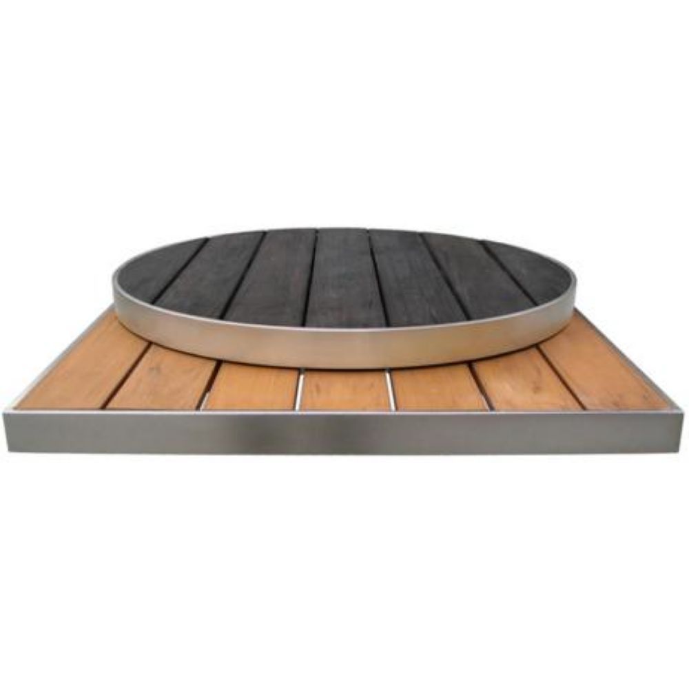 Emu Sid Round Oak With Brushed Aluminum Edge Outdoor Table Top Only, 26 X 26 Inch