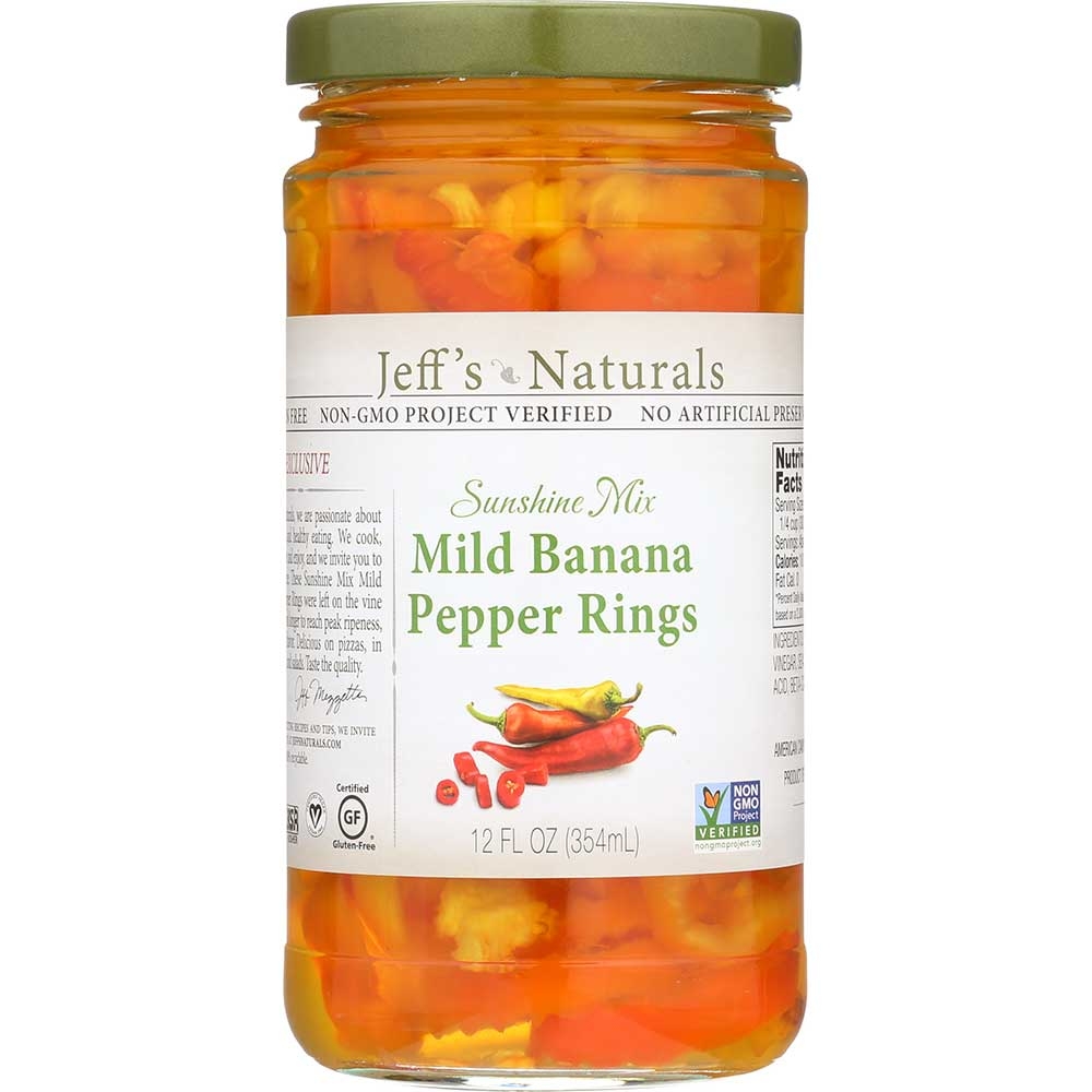 Jeffs Naturals Mild Sliced Banana Pepper, 12 Fluid Ounce -- 6 per case.