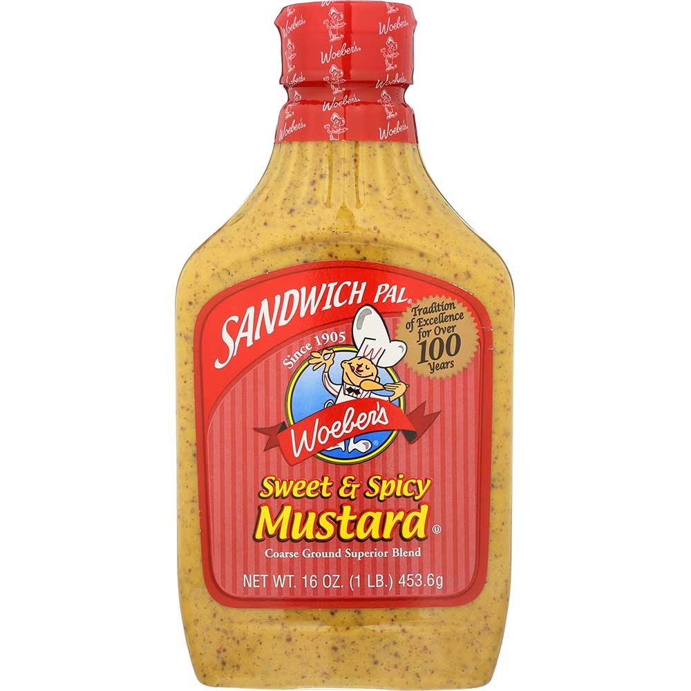 Woebers Mustard Sweet N Spicy - 16 ounce -- 6 per case.