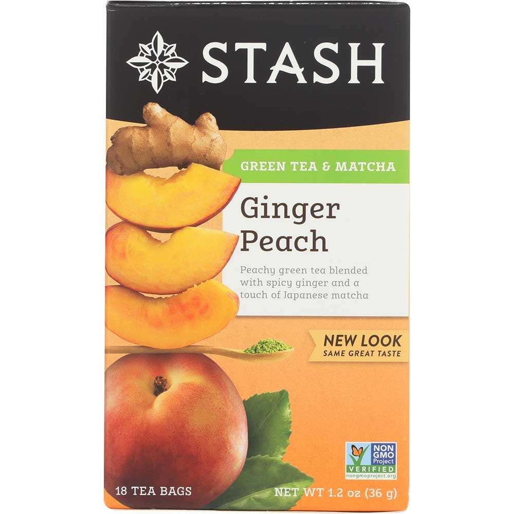 Stash Green and White Tea Blend - Ginger Peach Green - 18 bags per pack -- 6 packs per case.
