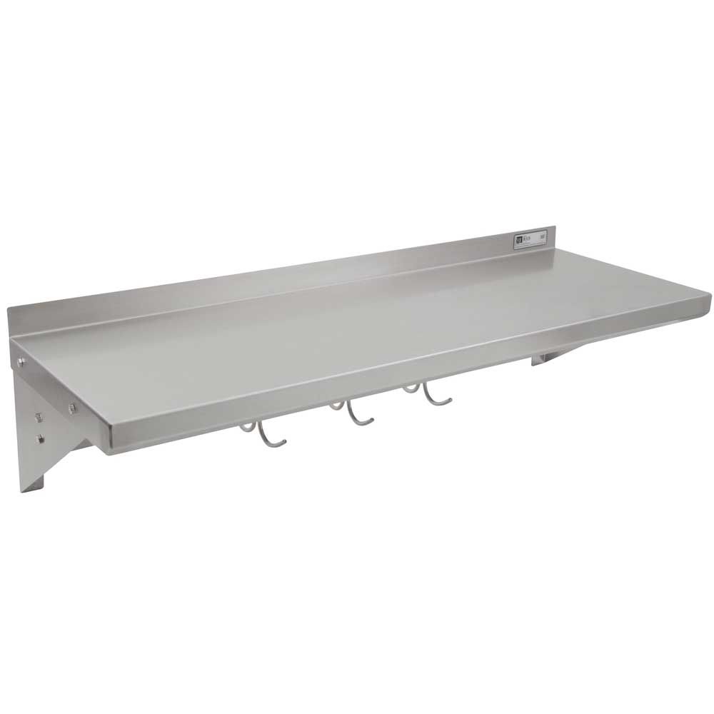 John Boos 18 Gauge Stainless Steel Wall Shelf With Pot Rack, 36 X 12 Inch
