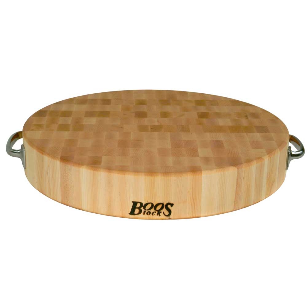 John Boos Cream Finish Maple End Grain Non Reversible Chopping Block with Handles, 18 x 18 x 3 inch.