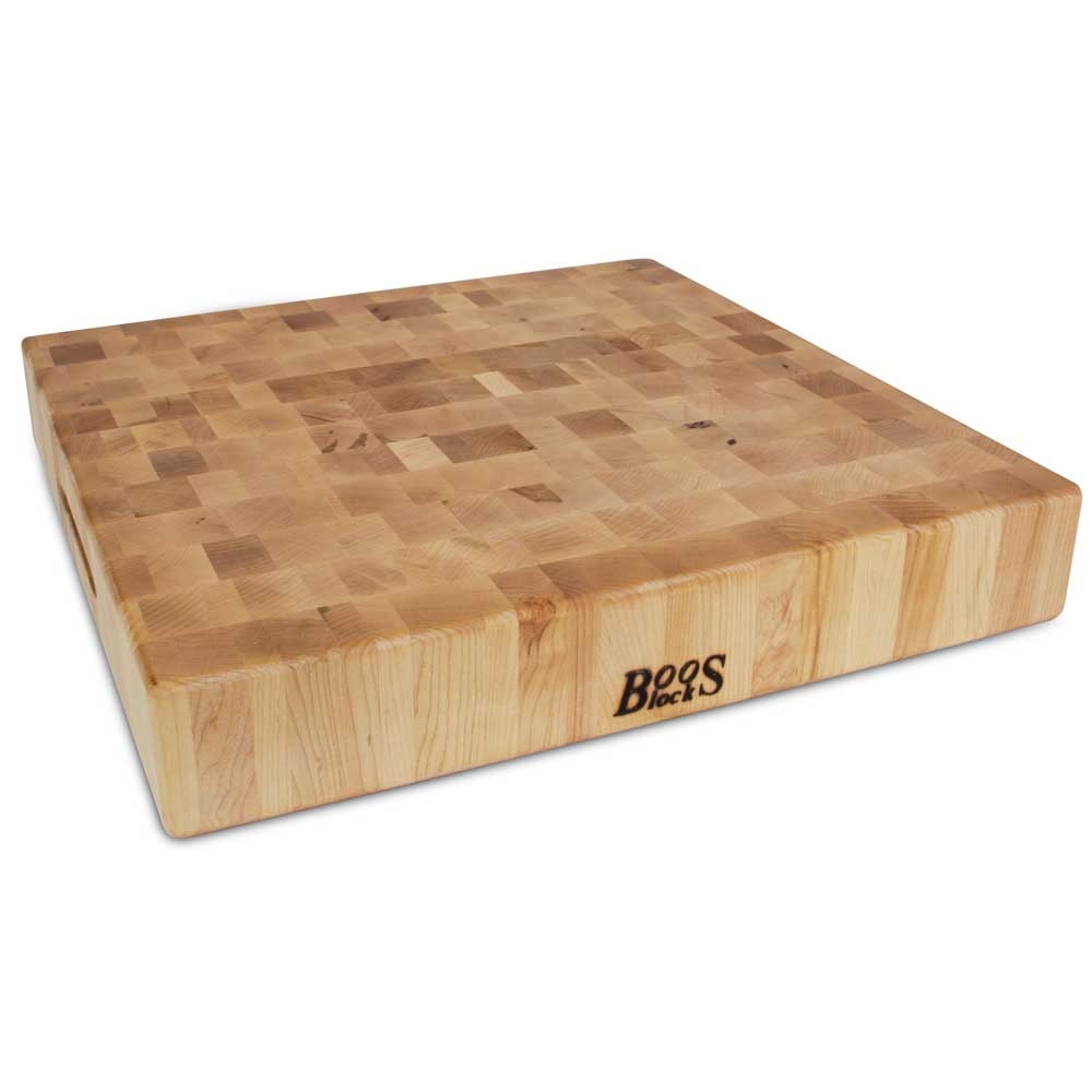 John Boos Cream Finish Maple End Grain Reversible Thick Chopping Block, 18 x 18 x 3 inch.