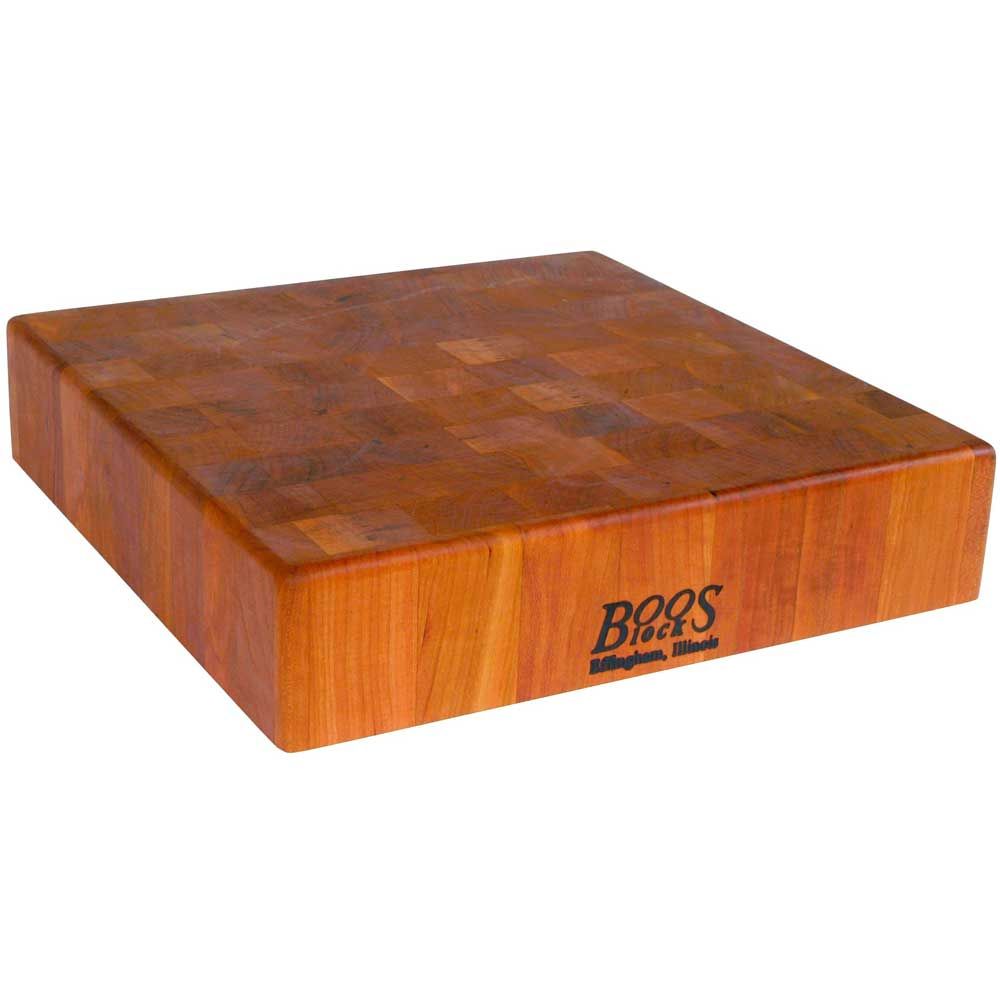 John Boos Boos Block Cream Finish Non Reversible Cherry Wood Square Chopping Block, 14 X 14 X 3 Inch
