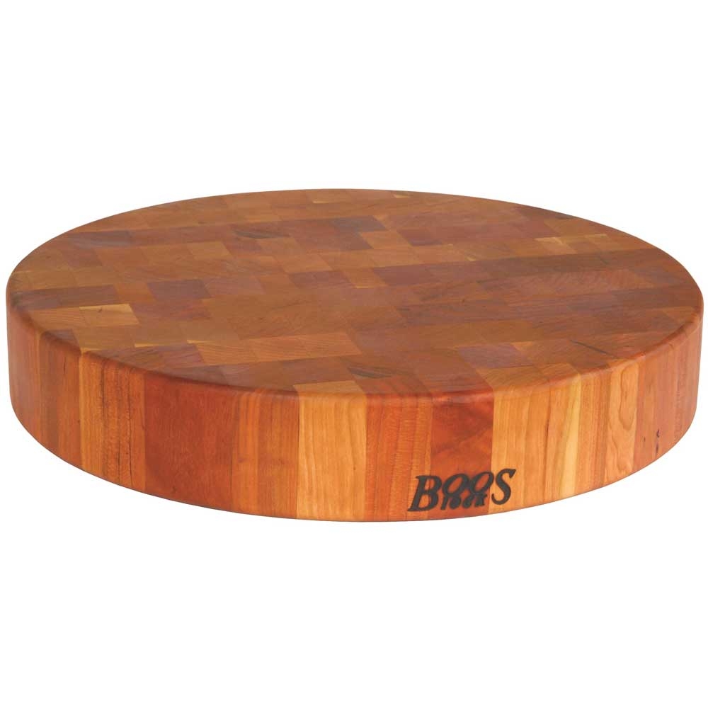 John Boos Boos Block Cream Finish Non Reversible Cherry Wood Round Chopping Block, 18 x 18 x 3 inch.