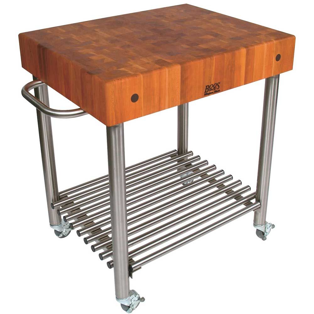 John Boos Cream Finish Cucina D Amico Cherry Top Cart, 30 X 24 X 5 Inch