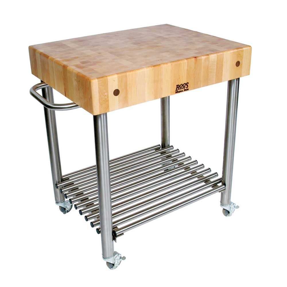 John Boos Cream Finish Cucina D Amico Hard Maple Top Cart, 30 X 24 X 5 Inch