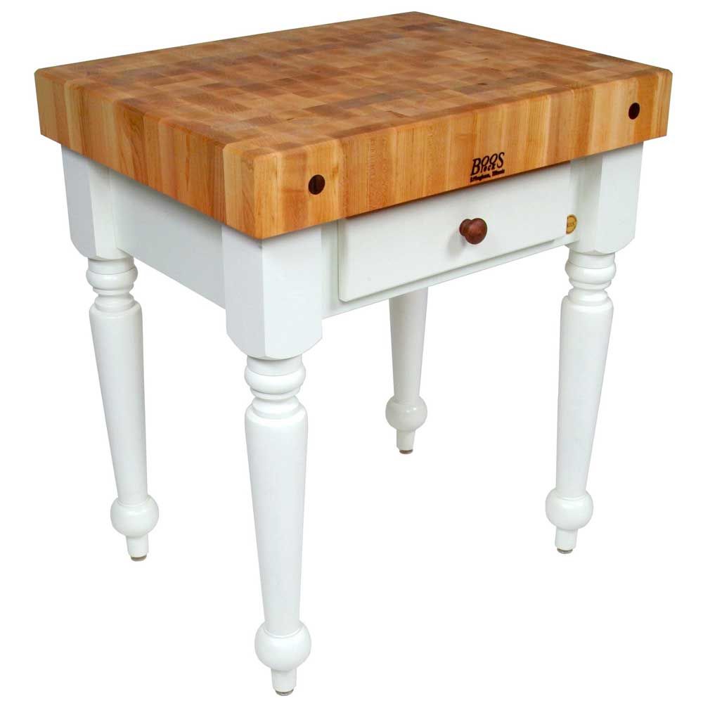 John Boos Maple Cream Finish Alabaster Base Cucina Rustica Table, 30 X 24 X 4 Inch