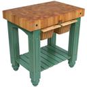 John Boos Maple Cream Finish Basil Green Base Gathering Butcher Block, 36 x 24 x 4 inch.