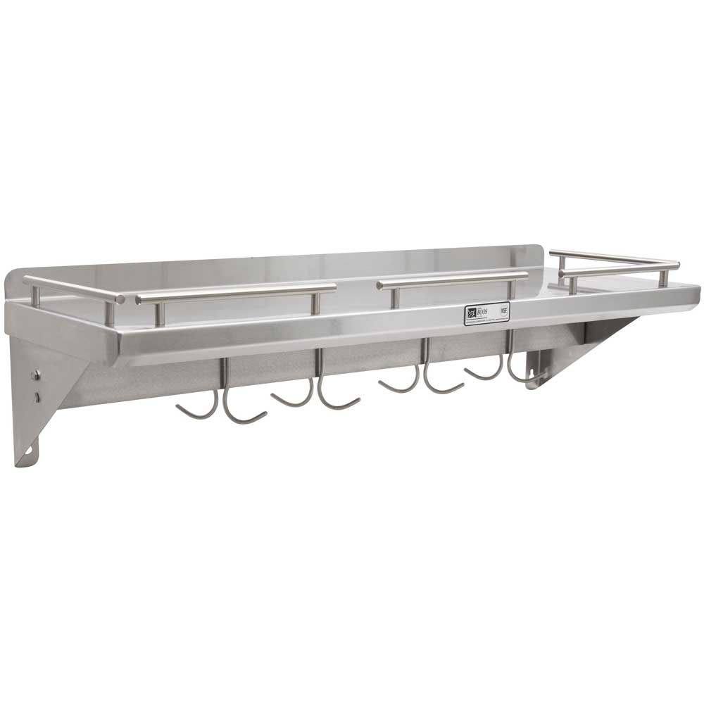 John Boos 18/8 Stainless Cucina Mensola Grande Galley Rail Shelf With Pot Rack Bar, 24 X 12 Inch
