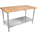 John Boos Oil Finish Maple Top Work Table with Galvanized Base and Shelf, 108 x 24 x 1.75 inch.