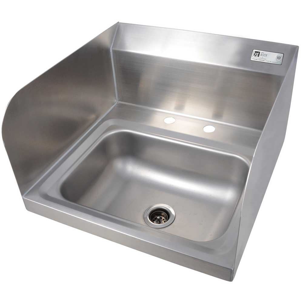 John Boos Stainless Steel Wall Mount Hand Sink With 2 Holes Deckmount Faucet And Left And Right Side Splash, 14 X 10 X 5 Inch