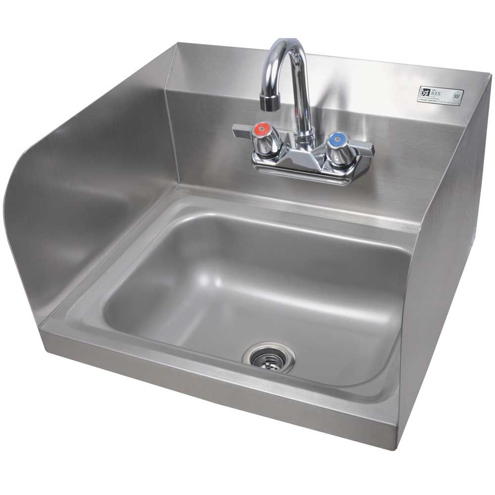 John Boos Stainless Steel Wall Mount Hand Sink With Faucet And Left And Right Side Splash, 14 X 10 X 5 Inch