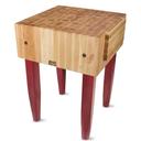 John Boos Cream Finish Maple Butcher Block with Knife Holder and Barn Red Legs, 24 x 24 x 10 inch.