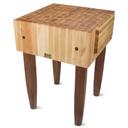 John Boos Cream Finish Maple Butcher Block with Casters and Warm Cherry Stain Legs, 24 x 24 x 10 inch.