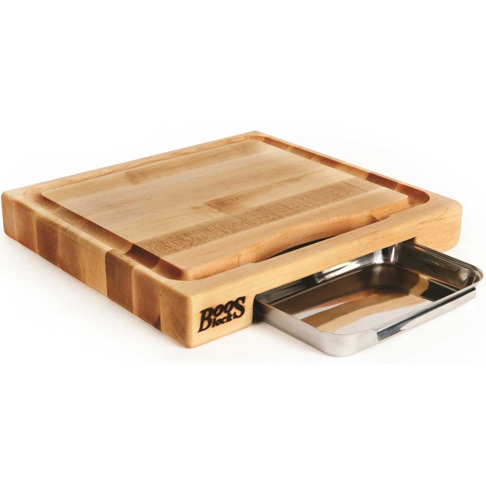 John Boos Newton Prep Master Maple Edge Grain Reversible Cutting Board with Pan, 15 x 14 x 2.25 inch.