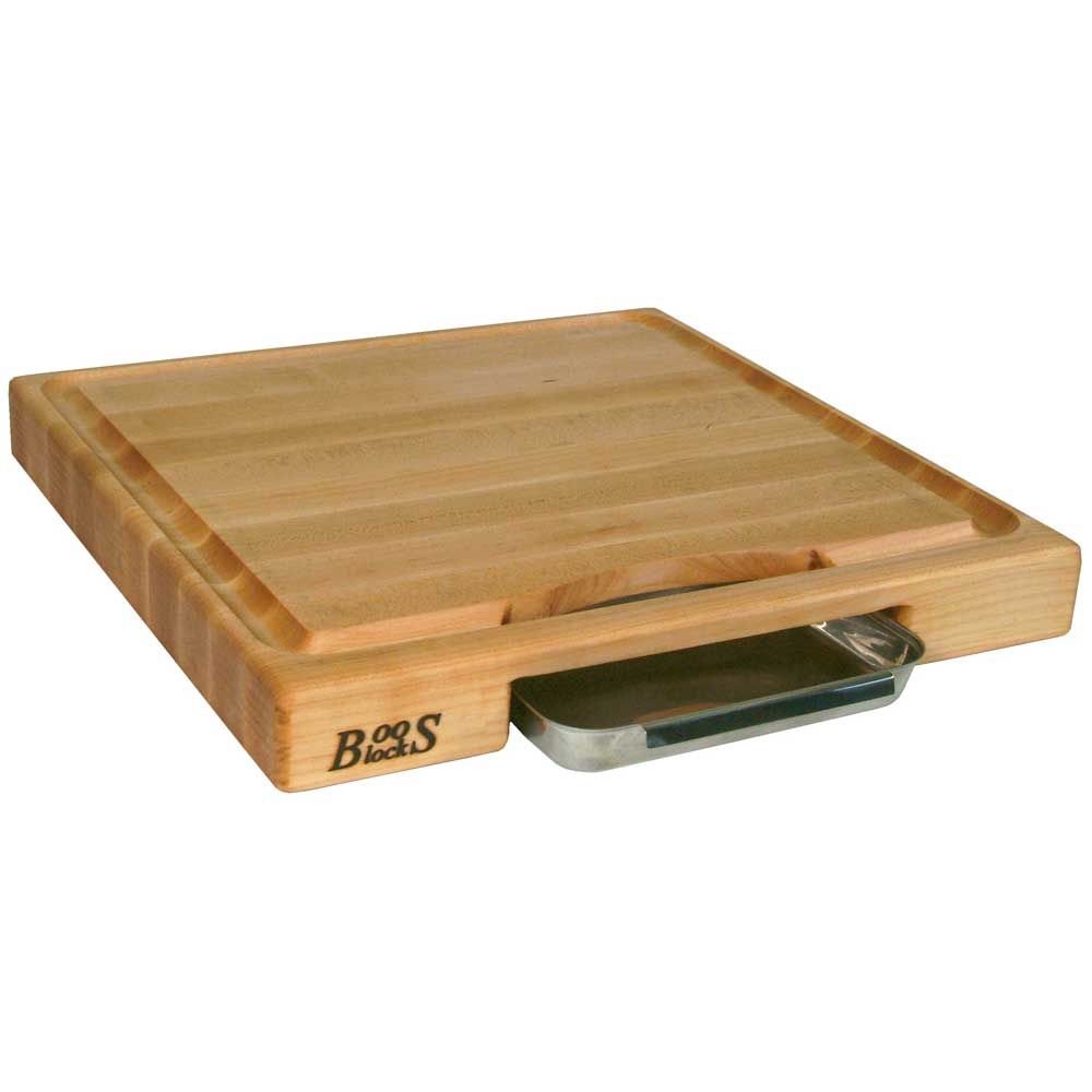 John Boos Newton Prep Master Ii Maple Edge Grain Reversible Cutting Board With Rocker Knife, 18 X 18 X 2.25 Inch