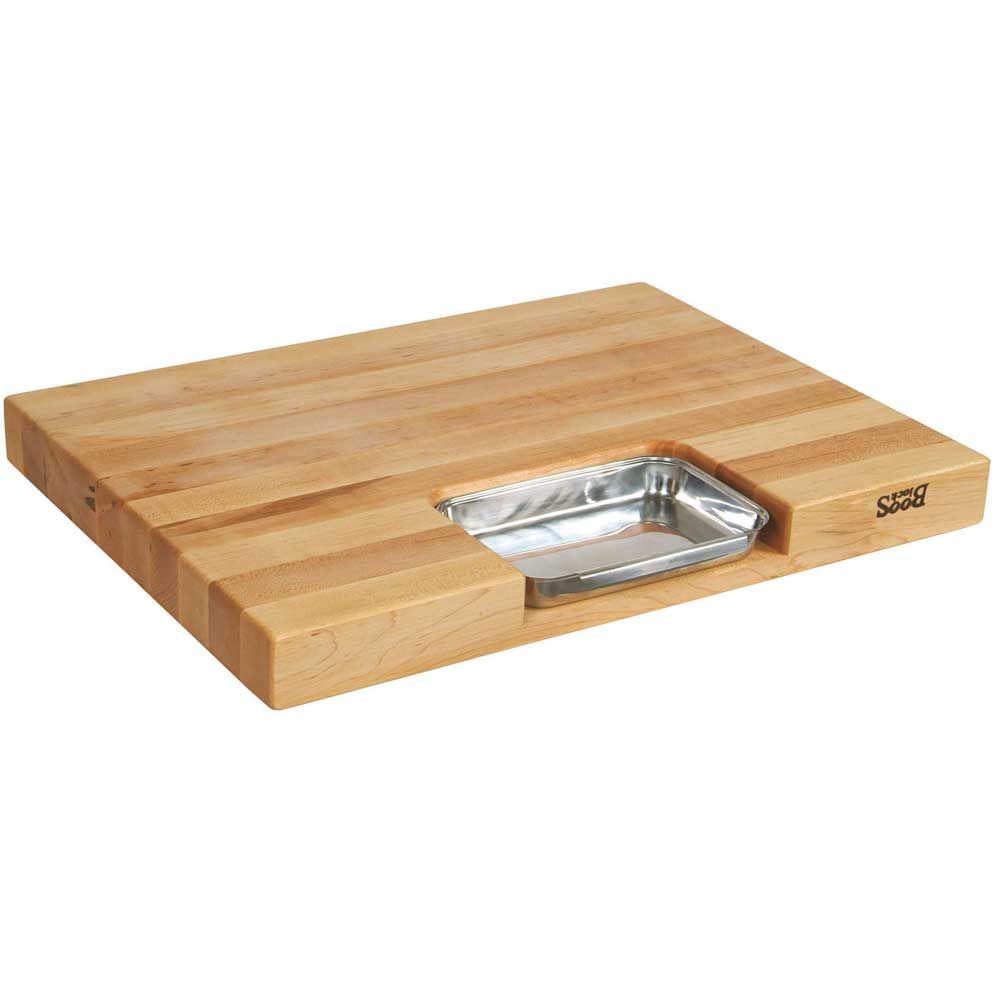 John Boos Newton Prep Master Ii Maple Edge Grain Reversible Cutting Board With Pan, 24 X 18 X 2.25 Inch