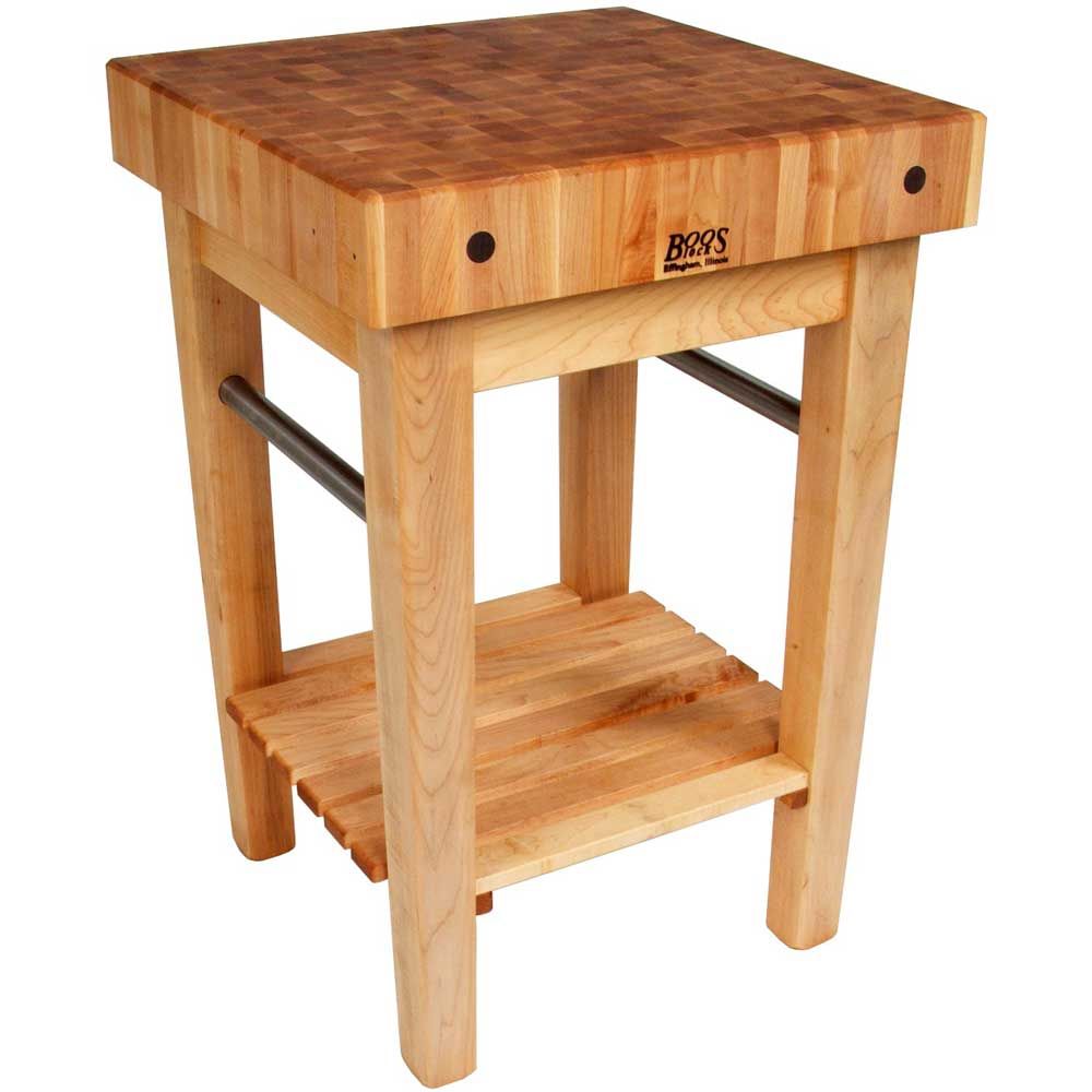 John Boos Cream Finish Maple Pro Prep Block With Stainless Steel Towel Bar, 24 X 24 X 4 Inch