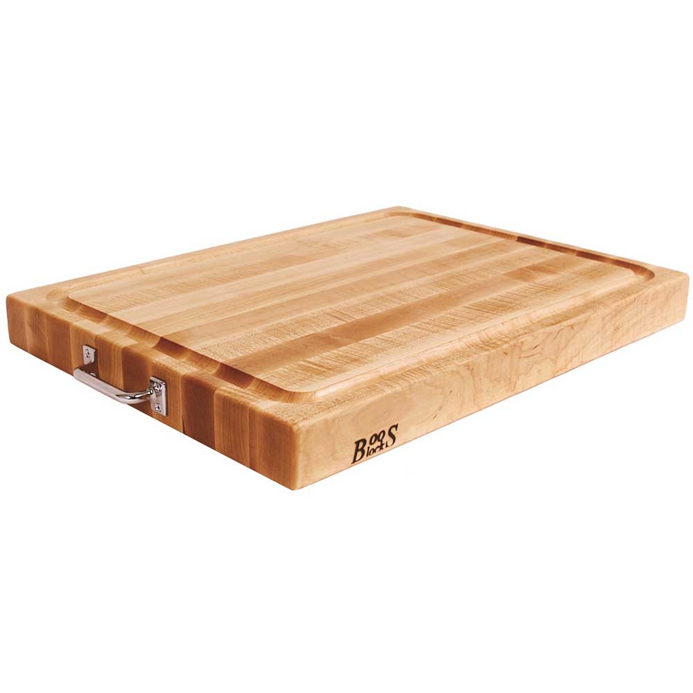 John Boos Reversible Maple Edge Grain Cutting Board with Groove and Chrome Handles, 24 x 18 x 2.25 inch.