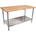 John Boos Oil Finish Maple Top Work Table with Stainless Steel Base and Shelf, 60 x 30 x 1 3/4 inch.