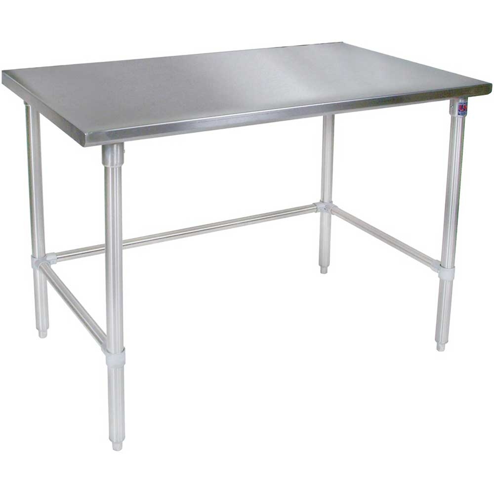 John Boos 14 Gauge Stainless Steel Flat Top Work Table with Galvanized Base and Adjustable Bracing, 108 x 24 inch.