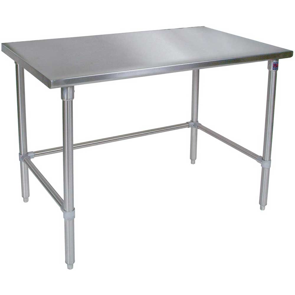 John Boos 14 Gauge Stainless Steel Flat Top Work Table with Adjustable Bracing, 108 x 24 inch.