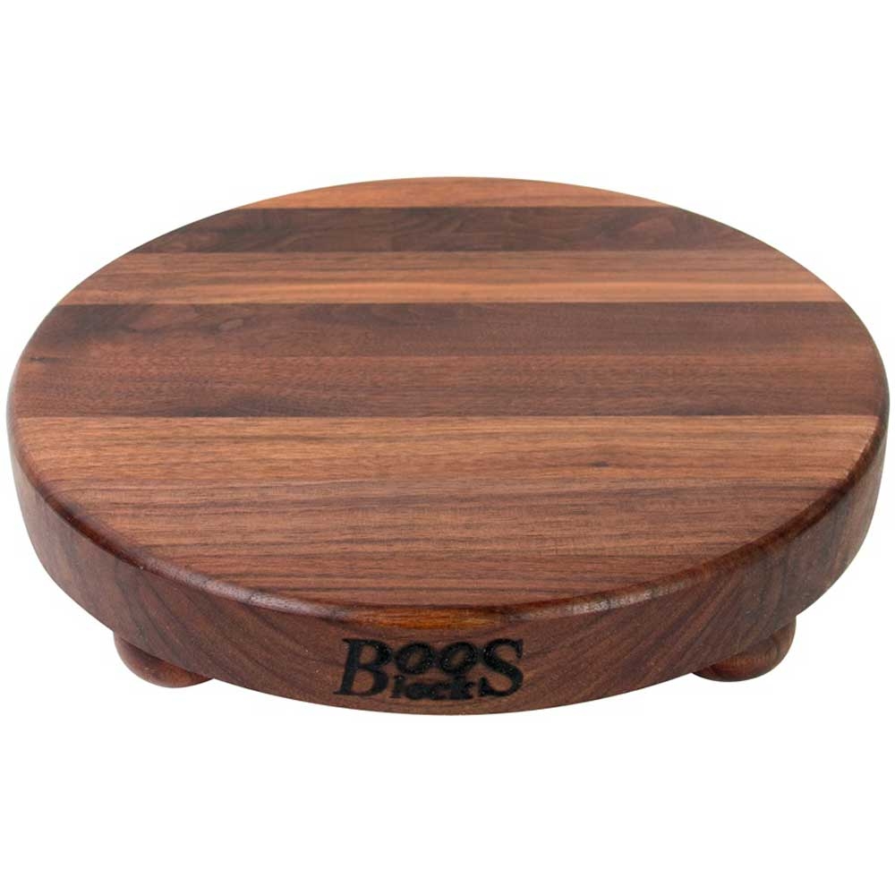 John Boos Round Non Reversible Walnut Edge Grain Bun Feet Board, 12 x 12 x 1 1/2 inch.