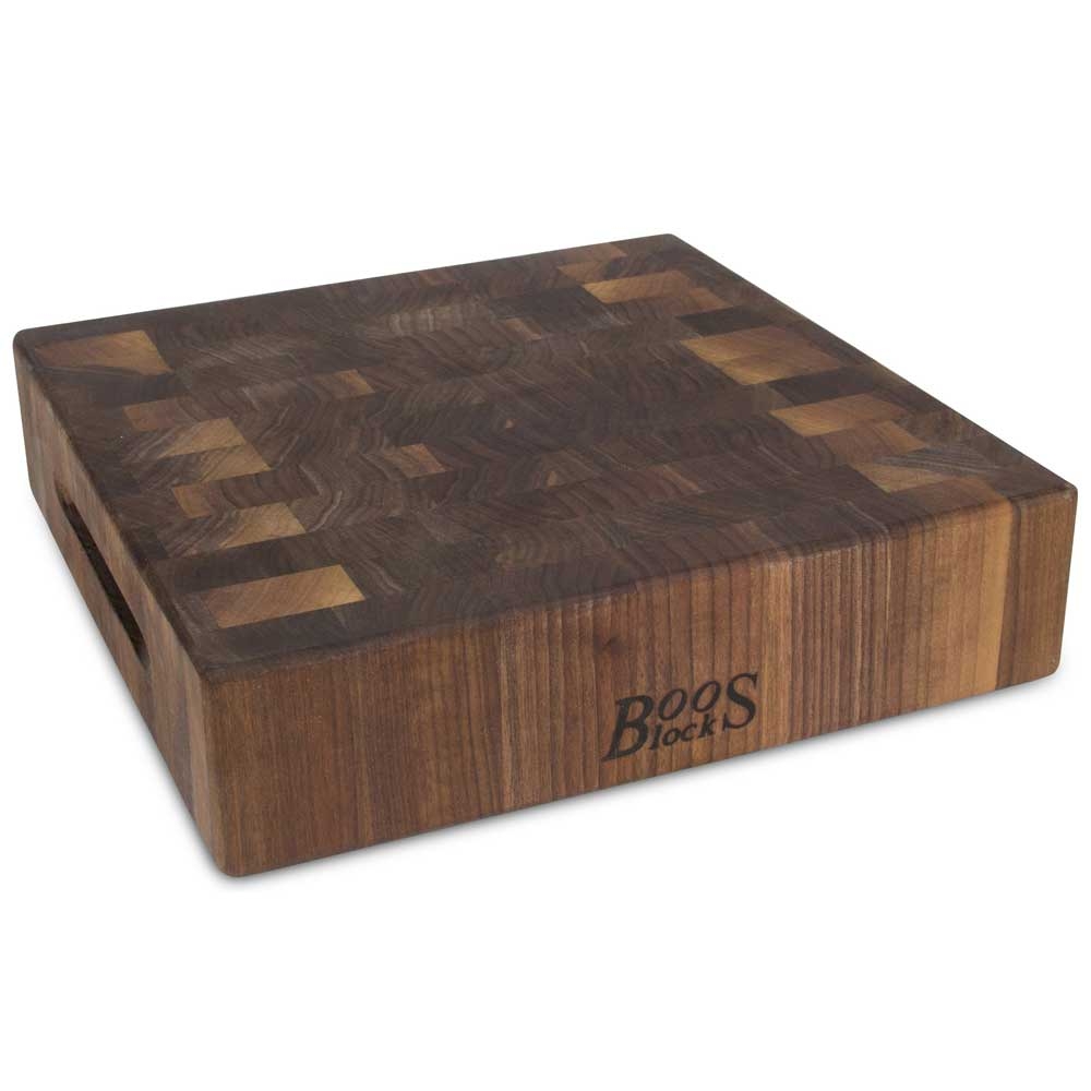 John Boos Walnut End Grain Reversible Chinese Chopping Block with Grips, 12 x 12 x 3 inch.