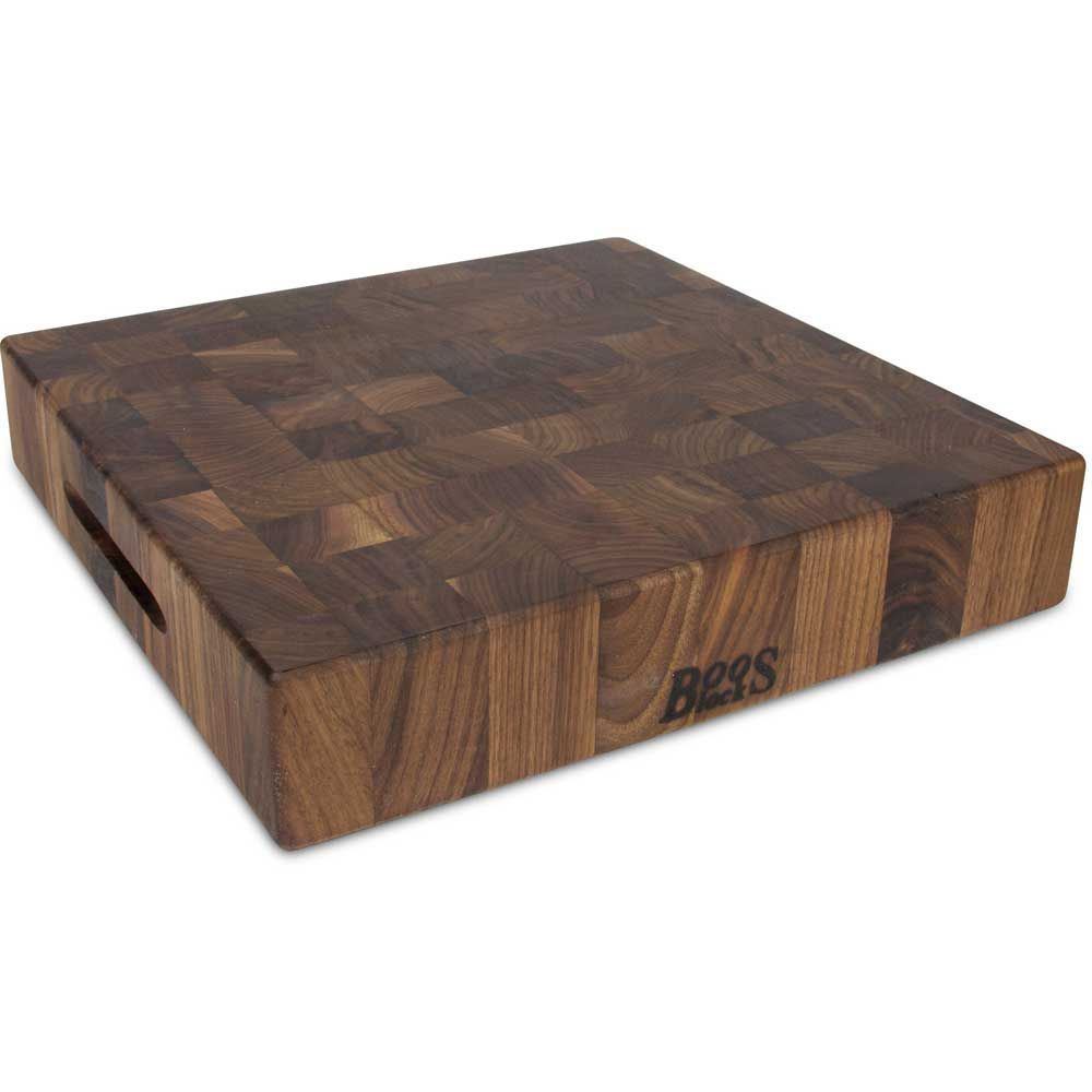 John Boos Walnut End Grain Reversible Chinese Chopping Block With Grips, 15 X 15 X 3 Inch