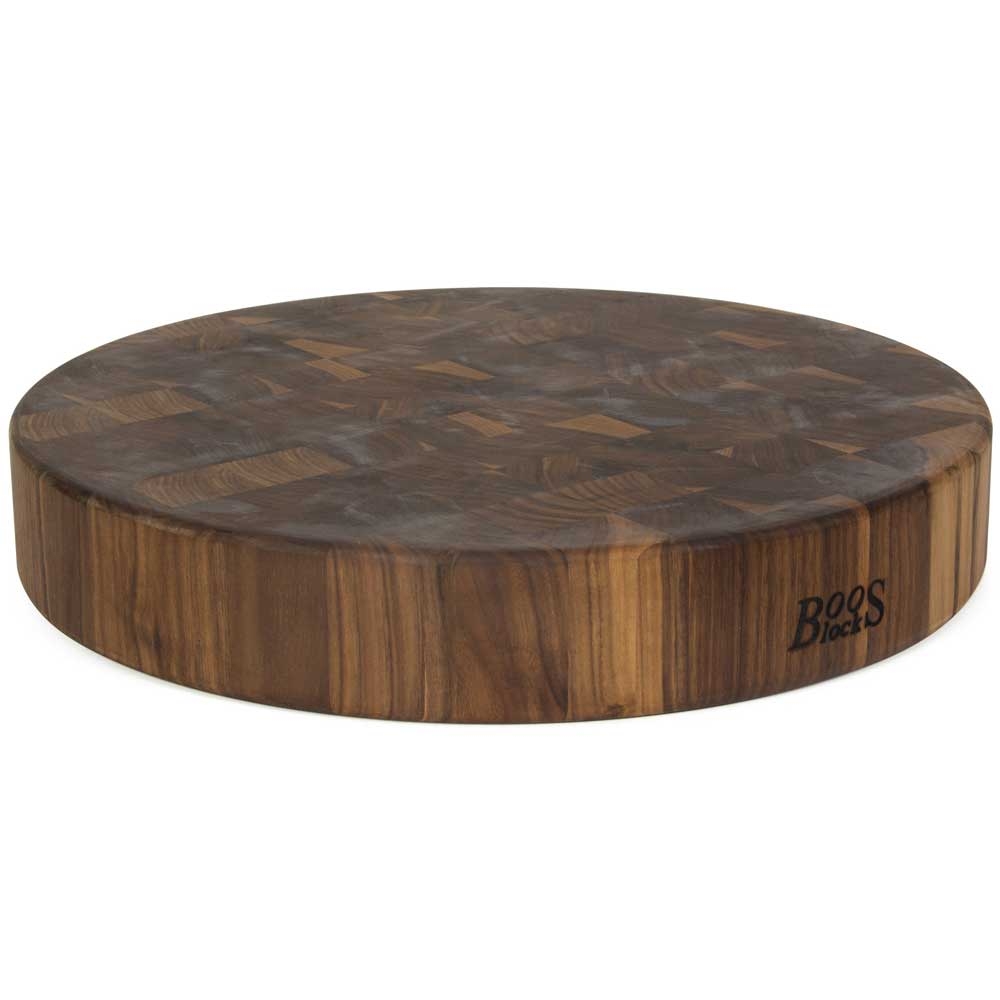 John Boos Round Non Reversible Walnut Chinese Chopping Block, 18 x 18 x 3 inch.