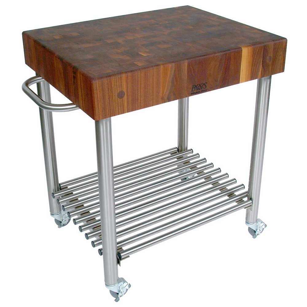 John Boos Cream Finish Cucina D Amico Walnut Top Cart, 30 x 24 x 5 inch.