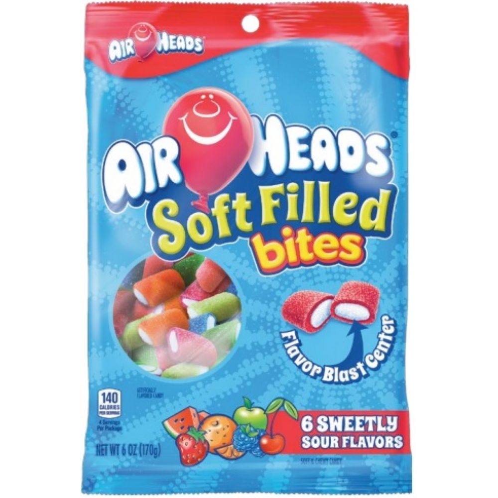 Air Heads Soft Filled Bites Candy, 6 Ounce Peg Bag -- 12 per case.