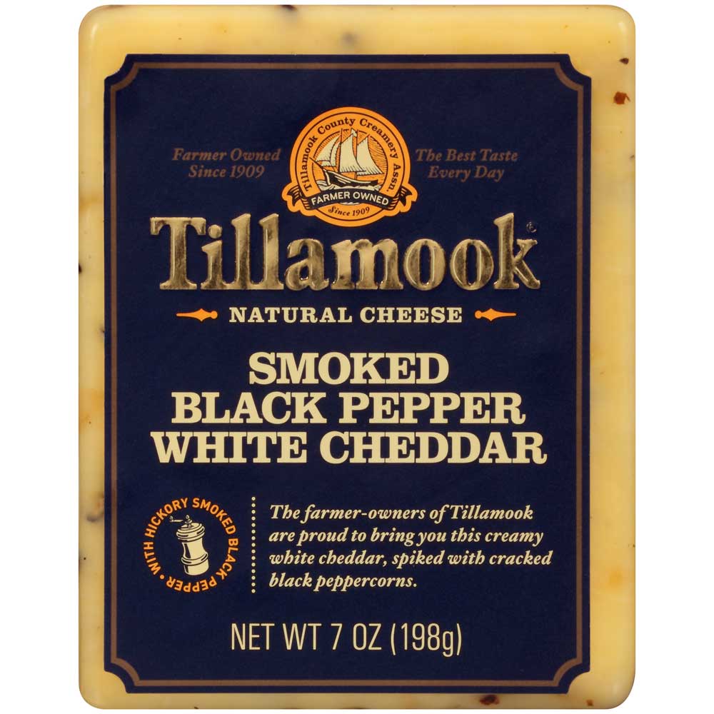 Tillamook Smoked Black Pepper White Deli Cut Cheddar Cheese, 7 Ounce -- 12 per case.
