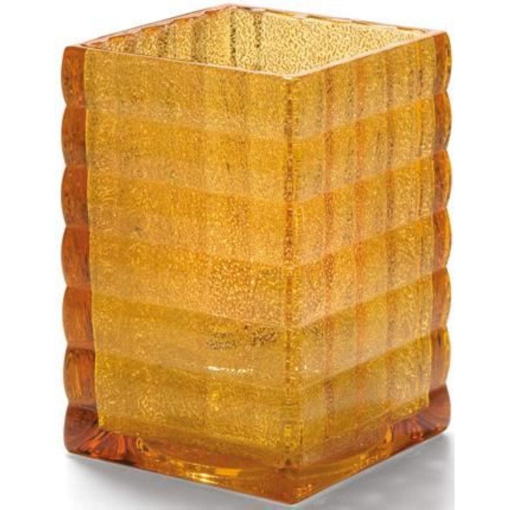 Hollowick Optic Block Amber Jewel Glass Lamp, 3 3/4 x 2 5/8 x 2 5/8 inch.