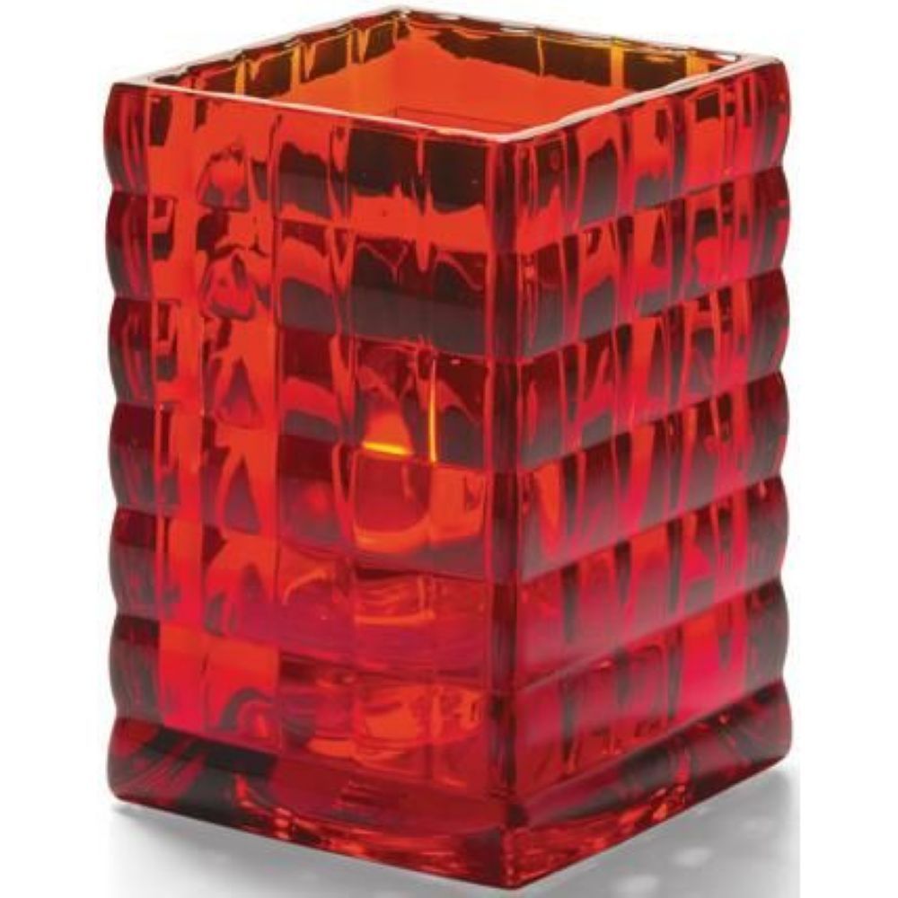 Hollowick Optic Block Ruby Glass Lamp, 3 3/4 X 2 5/8 X 2 5/8 Inch