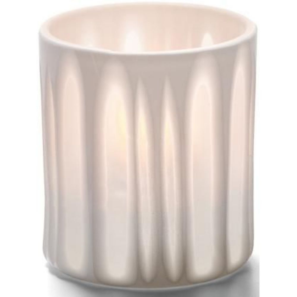 Hollowick Boutique White Stripes Porcelain Votive Lamp, 3 1/8 x 2 7/8 x 2 7/8 inch.
