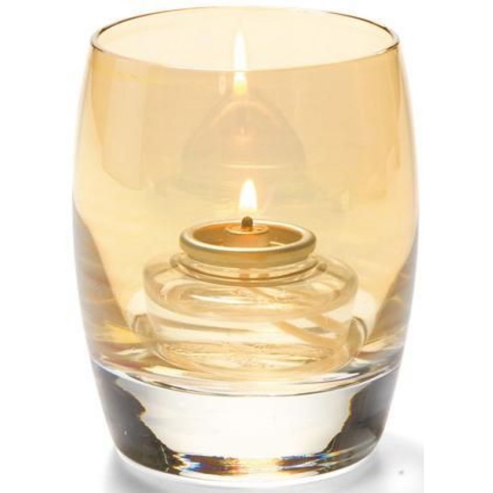 Hollowick Contour Gold Lustre Glass Votive Lamp, 3 3/4 x 3 x 3 inch.